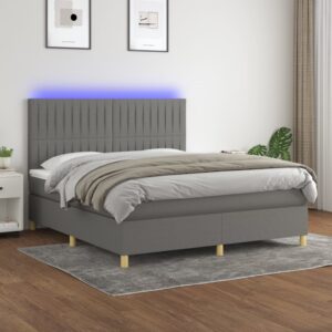 Κρεβάτι Boxspring με Στρώμα & LED Σκ.Γκρι 180x200 εκ Υφασμάτινο