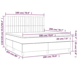 Κρεβάτι Boxspring με Στρώμα & LED Σκ.Γκρι 180x200 εκ Υφασμάτινο