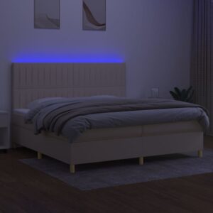 Κρεβάτι Boxspring με Στρώμα & LED Κρεμ 200x200 εκ. Υφασμάτινο