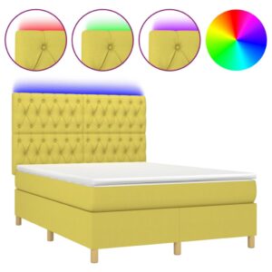 Κρεβάτι Boxspring με Στρώμα & LED Πράσινο 140x200 εκ Υφασμάτινο