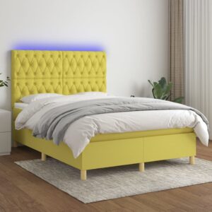 Κρεβάτι Boxspring με Στρώμα & LED Πράσινο 140x200 εκ Υφασμάτινο