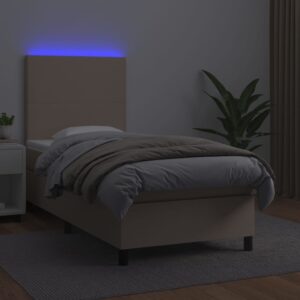 Κρεβάτι Boxspring Στρώμα&LED Καπουτσίνο 80x200 εκ. Συνθ. Δέρμα