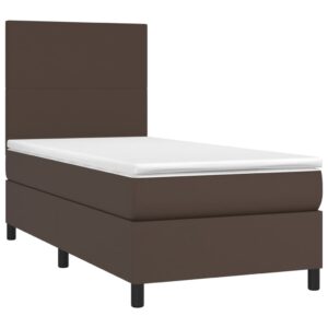 Κρεβάτι Boxspring με Στρώμα & LED Καφέ 90x200 εκ. Συνθ. Δέρμα