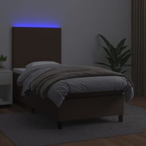 Κρεβάτι Boxspring με Στρώμα & LED Καφέ 90x200 εκ. Συνθ. Δέρμα