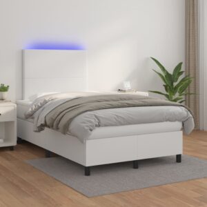 Κρεβάτι Boxspring με Στρώμα & LED Λευκό 120x200 εκ. Συνθ. Δέρμα