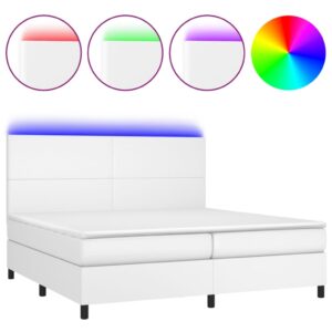 Κρεβάτι Boxspring με Στρώμα & LED Λευκό 200x200 εκ. Συνθ. Δέρμα