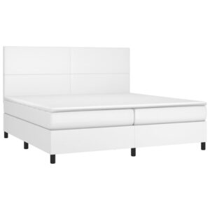 Κρεβάτι Boxspring με Στρώμα & LED Λευκό 200x200 εκ. Συνθ. Δέρμα