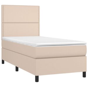 Κρεβάτι Boxspring Στρώμα&LED Καπουτσίνο 80x200 εκ. Συνθ. Δέρμα