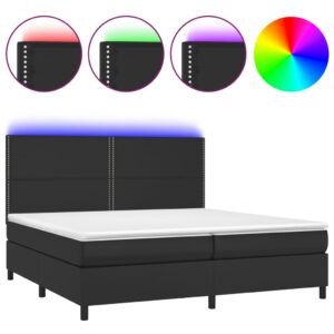 Κρεβάτι Boxspring με Στρώμα & LED Μαύρο 200x200 εκ. Συνθ. Δέρμα