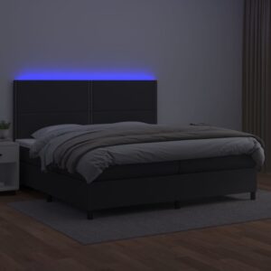 Κρεβάτι Boxspring με Στρώμα & LED Μαύρο 200x200 εκ. Συνθ. Δέρμα