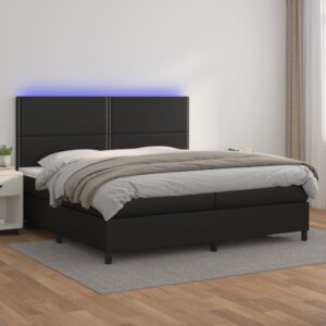 Κρεβάτι Boxspring με Στρώμα & LED Μαύρο 200x200 εκ. Συνθ. Δέρμα