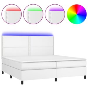 Κρεβάτι Boxspring με Στρώμα & LED Λευκό 200x200 εκ. Συνθ. Δέρμα