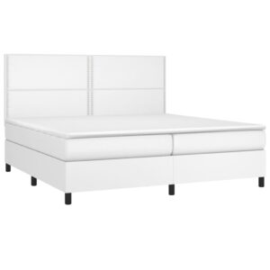 Κρεβάτι Boxspring με Στρώμα & LED Λευκό 200x200 εκ. Συνθ. Δέρμα