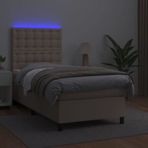 Κρεβάτι Boxspring Στρώμα&LED Καπουτσίνο 80x200 εκ. Συνθ. Δέρμα