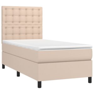 Κρεβάτι Boxspring Στρώμα&LED Καπουτσίνο 90x200 εκ. Συνθ. Δέρμα