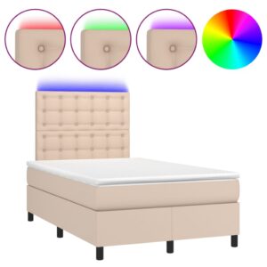 Κρεβάτι Boxspring Στρώμα&LED Καπουτσίνο 120x200 εκ. Συνθ. Δέρμα