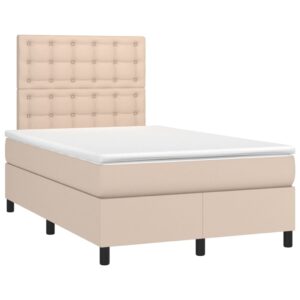 Κρεβάτι Boxspring Στρώμα&LED Καπουτσίνο 120x200 εκ. Συνθ. Δέρμα