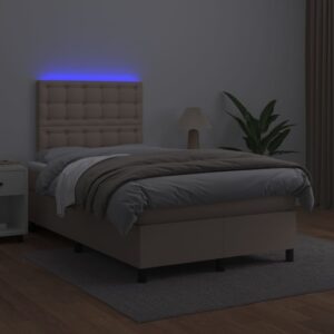 Κρεβάτι Boxspring Στρώμα&LED Καπουτσίνο 120x200 εκ. Συνθ. Δέρμα