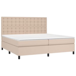 Κρεβάτι Boxspring Στρώμα&LED Καπουτσίνο 200x200 εκ. Συνθ. Δέρμα