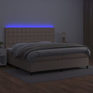 Κρεβάτι Boxspring Στρώμα&LED Καπουτσίνο 200x200 εκ. Συνθ. Δέρμα