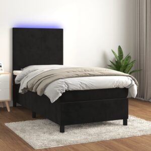 Κρεβάτι Boxspring με Στρώμα & LED Μαύρο 90x200 εκ. Βελούδινο