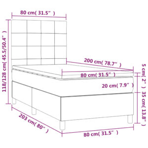 Κρεβάτι Boxspring με Στρώμα & LED Σκ. Μπλε 80x200 εκ. Βελούδινο