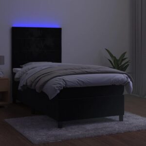 Κρεβάτι Boxspring με Στρώμα & LED Μαύρο 90x200 εκ. Βελούδινο