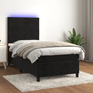 Κρεβάτι Boxspring με Στρώμα & LED Μαύρο 90x200 εκ. Βελούδινο