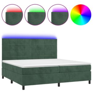 Κρεβάτι Boxspring με Στρώμα & LED Σκ. Πράσινο 200x200εκ Βελούδο