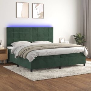 Κρεβάτι Boxspring με Στρώμα & LED Σκ. Πράσινο 200x200εκ Βελούδο