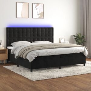 Κρεβάτι Boxspring με Στρώμα & LED Μαύρο 200x200 εκ. Βελούδινο