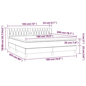 Κρεβάτι Boxspring με Στρώμα Ανοιχτό Γκρι 180x200 εκ. Υφασμάτινο