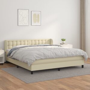 Κρεβάτι Boxspring με Στρώμα Κρεμ 180x200 εκ. Συνθετικό Δέρμα