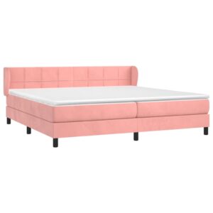 Κρεβάτι Boxspring με Στρώμα Ροζ 200x200 εκ. Βελούδινο