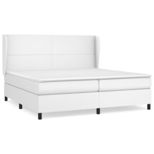 Κρεβάτι Boxspring με Στρώμα Λευκό 200x200 εκ. Συνθετικό Δέρμα