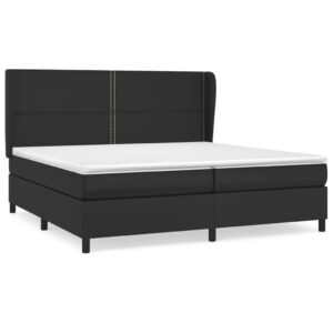 Κρεβάτι Boxspring με Στρώμα Μαύρο 200x200 εκ. Συνθετικό Δέρμα