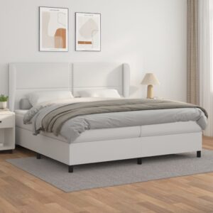 Κρεβάτι Boxspring με Στρώμα Λευκό 200x200 εκ. Συνθετικό Δέρμα