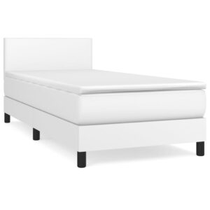 Κρεβάτι Boxspring με Στρώμα Λευκό 80 x 200 εκ. Συνθετικό Δέρμα