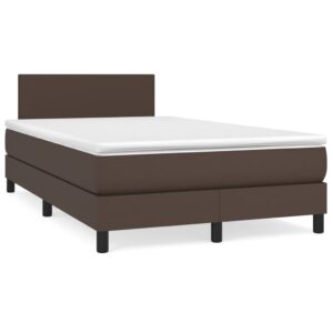 Κρεβάτι Boxspring με Στρώμα Καφέ 120x200εκ. από Συνθετικό Δέρμα