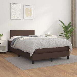 Κρεβάτι Boxspring με Στρώμα Καφέ 120x200εκ. από Συνθετικό Δέρμα