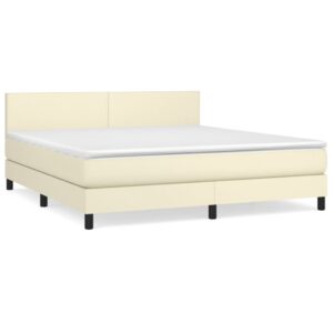 Κρεβάτι Boxspring με Στρώμα Κρεμ 180x200 εκ. Συνθετικό Δέρμα