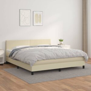 Κρεβάτι Boxspring με Στρώμα Κρεμ 180x200 εκ. Συνθετικό Δέρμα