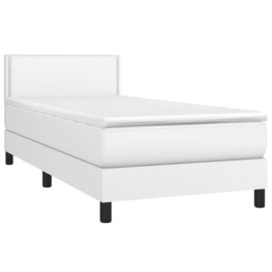 Κρεβάτι Boxspring με Στρώμα Λευκό 80 x 200 εκ. Συνθετικό Δέρμα