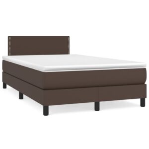 Κρεβάτι Boxspring με Στρώμα Καφέ 120x200εκ. από Συνθετικό Δέρμα