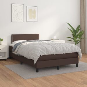 Κρεβάτι Boxspring με Στρώμα Καφέ 120x200εκ. από Συνθετικό Δέρμα