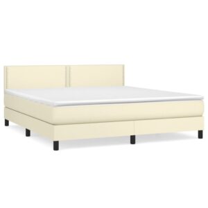 Κρεβάτι Boxspring με Στρώμα Κρεμ 180x200 εκ. Συνθετικό Δέρμα