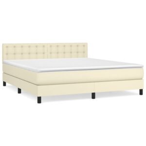 Κρεβάτι Boxspring με Στρώμα Κρεμ 180x200 εκ. Συνθετικό Δέρμα