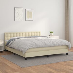 Κρεβάτι Boxspring με Στρώμα Κρεμ 180x200 εκ. Συνθετικό Δέρμα