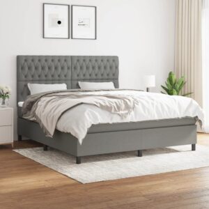 Κρεβάτι Boxspring με Στρώμα Σκούρο Γκρι 180x200 εκ Υφασμάτιν