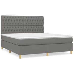 Κρεβάτι Boxspring με Στρώμα Σκούρο Γκρι 180x200 εκ Υφασμάτιν